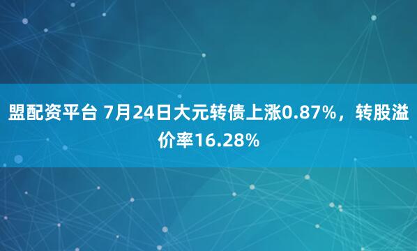 盟配资平台 7月24日大元转债上涨0.87%，转股溢价率16.28%